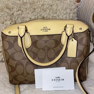 COPY - Yellow and tan C print coach satchel crossbody.